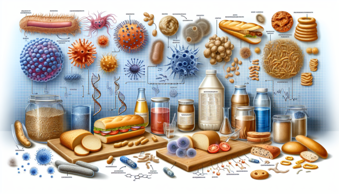 Diagram illustrating food spoilage causes: microbial growth, enzymatic reactions, and oxidation effects.