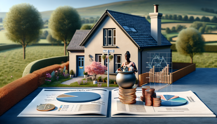 How to Tell if Debt Consolidation is Right for You: UK Guide | DCL A UK home with a 'For Sale' sign, representing home equity loans, and a person consolidating debts into a single pile against financial graphs showing lower interest rates.