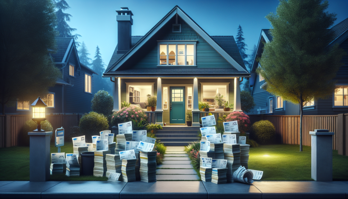 Debt Consolidation Essentials Everyone Should Understand: A Guide | DCL A serene suburban home with a lush yard, clear sky, and consolidated bills on the doorstep.