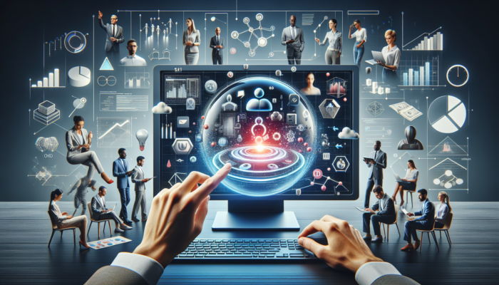 A digital workspace displaying Google My Business on screen, with experts collaborating on strategies to enhance online visibility.