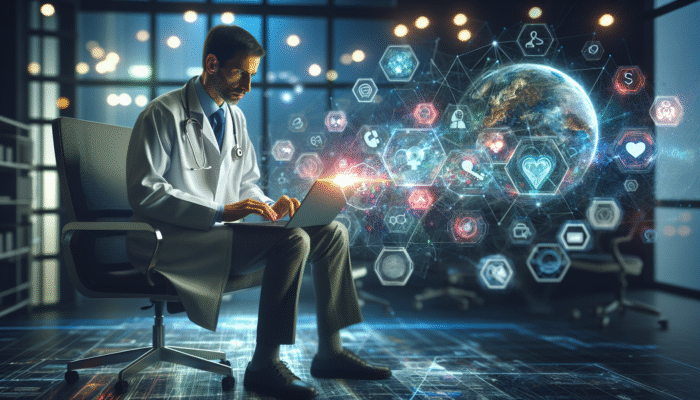 A healthcare provider using a laptop to improve online visibility through website optimisation and social media engagement.