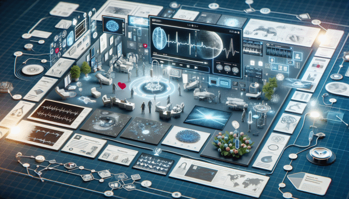 Infographic and video on a digital screen illustrating medical procedures and patient journeys for healthcare audiences.