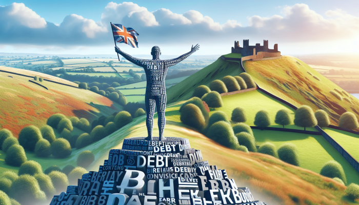 How to Celebrate Debt Consolidation Milestones: A Guide | DCL Individual celebrating debt consolidation on a scenic UK hill with historical ruins and lush nature.