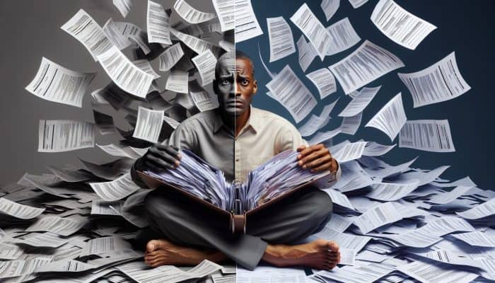 Grasping the Concept of Debt Consolidation: Your Essential Guide | DCL Grasping the Concept of Debt Consolidation: A visual representation of a person consolidating multiple bills into one folder, symbolising financial relief and clarity.