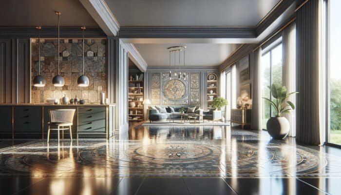 A sparkling slate floor in a Pilton home, showcasing local heritage and an opulent sheen.