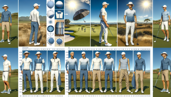 Best Golf Merchandise for Fans: Sunny South African golf course with golfers in moisture-wicking shirts, UV-resistant long sleeves, stylish hats, and breathable trousers.