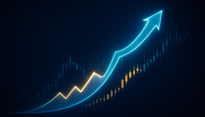 Dynamic stock chart illustrating a glowing trailing stop loss rising with increasing prices and locking during declines.