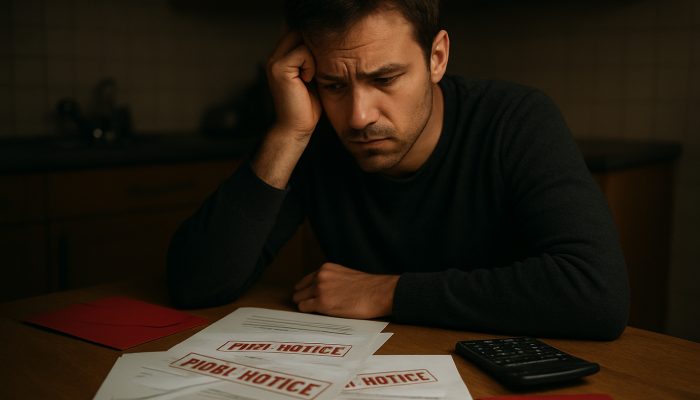 Signs Support Is Harming Your Finances: Identify The Risks | DCL Worried person at dim table with overdue gas, electricity and water bills stamped final notice