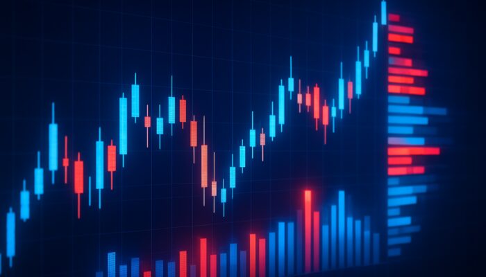 Volume at Price VAP chart displaying vibrant volume bars over candlestick patterns